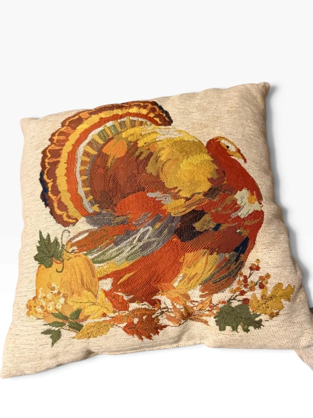 Festive Turkey Decorative Pillow Cover - Cream & Orange